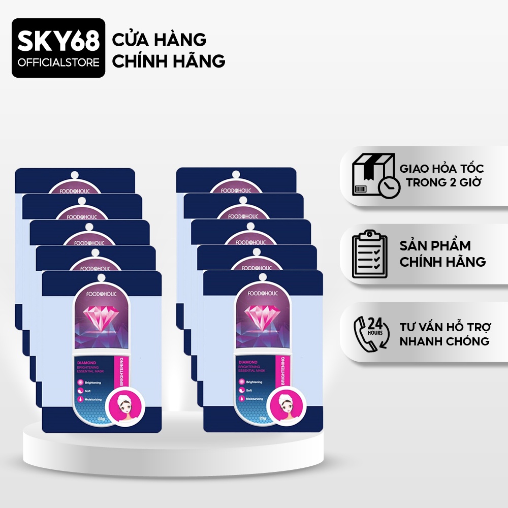 Hộp 10 Mặt Nạ Dưỡng Trắng Da Kim Cương Foodaholic Diamond Brightening Essential Mask 23g x 10