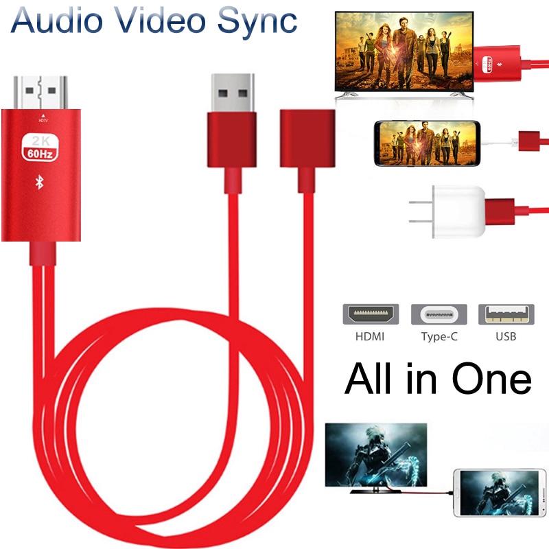 Bluetooth USB to HDMI Mirror Cast Cable Audio Video Adapter for iPhone Android to TV Projector