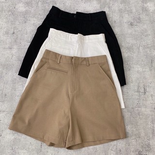 Áo sơmi đũi viền chỉ cổ vest tay ngắn trắng đen nude nâu + quần short kaki (ảnh thật)