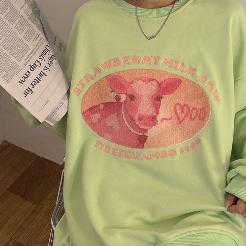 Áo Sweater dáng rộng in hình quả bơ dễ thương thời trang xuân thu cho nữ