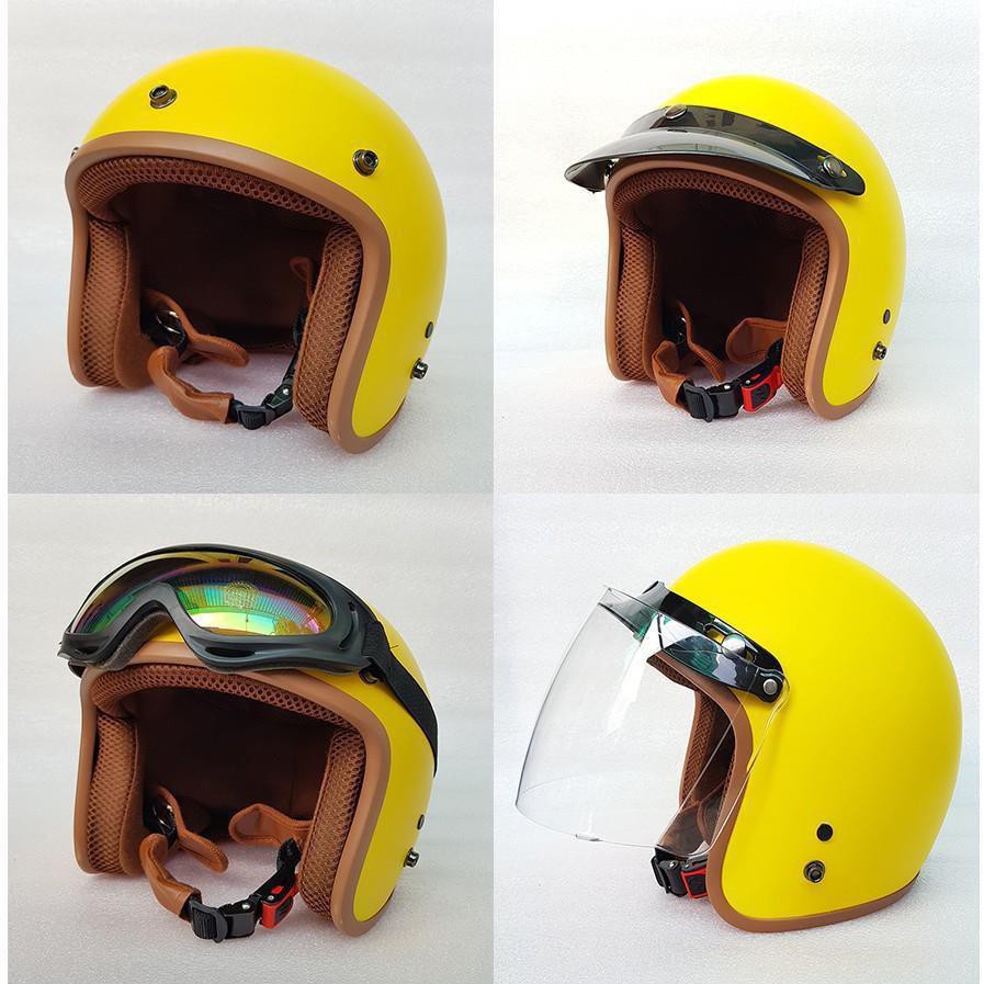 Mũ Bảo Hiểm 3/4 đầu Lót Nâu ( MÀU VÀNG ) - Hàng CTY-Cam Kết Chất Lượng Giống Hình 100%