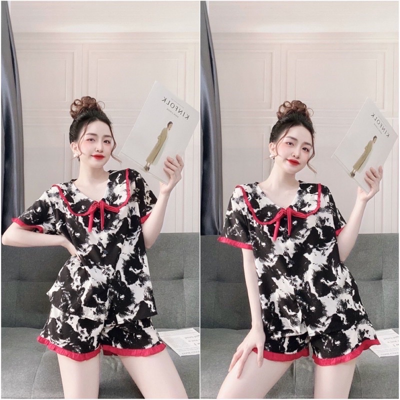 Đồ bộ nữ bigsize lụa nhật hoạ tiết cao cấp, Đồ mặc nhà pijama chất lụa form rộng