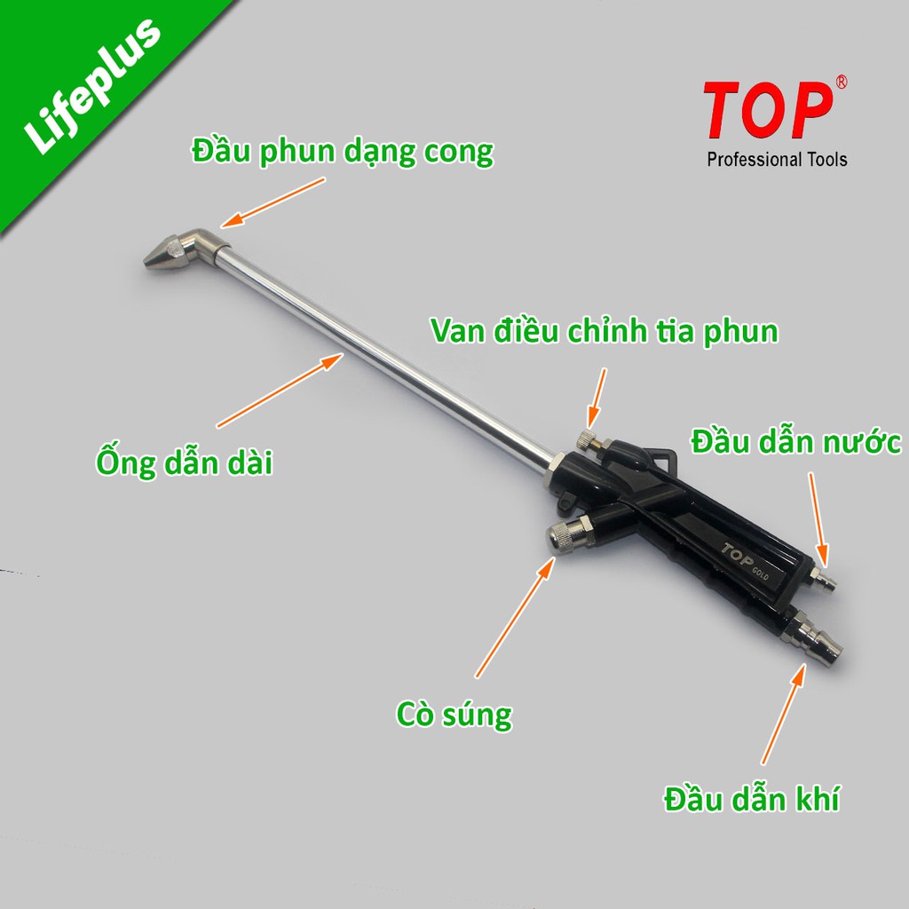 Súng xịt nước tẩy rửa tăng áp bằng hơi đầu cong hiệu TOP