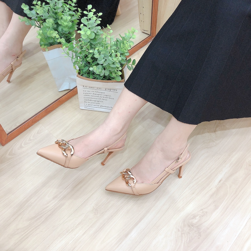 GIÀY SANDAL SLINGBACK NỮ COLEE SHOES PHỐI KHÓA XÍCH 8P HÀNG VNXK