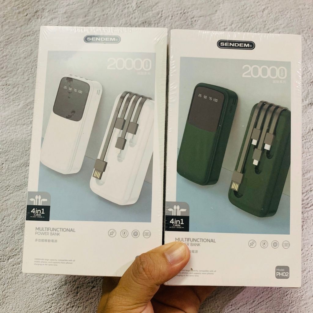 Sạc Dự Phòng SENDEM 20.000mAh ❤️ Free Ship ❤️ Pin dự Phòng có dây kèm theo 4 trong 1 tiện lợi