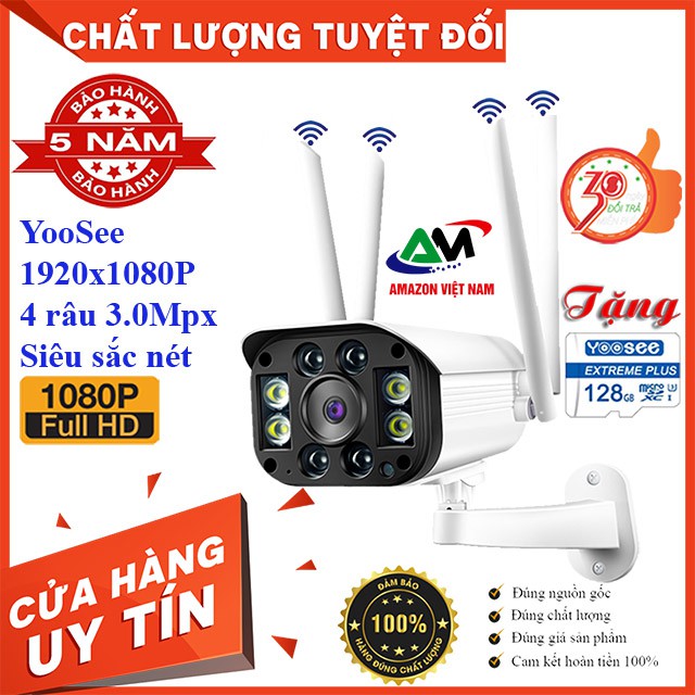 [Tặng thẻ nhớ 128GB] Camera Wifi YooSee 8 Led 4 Râu ngoài trời 3.0Mpx Full HD 1920x1080p