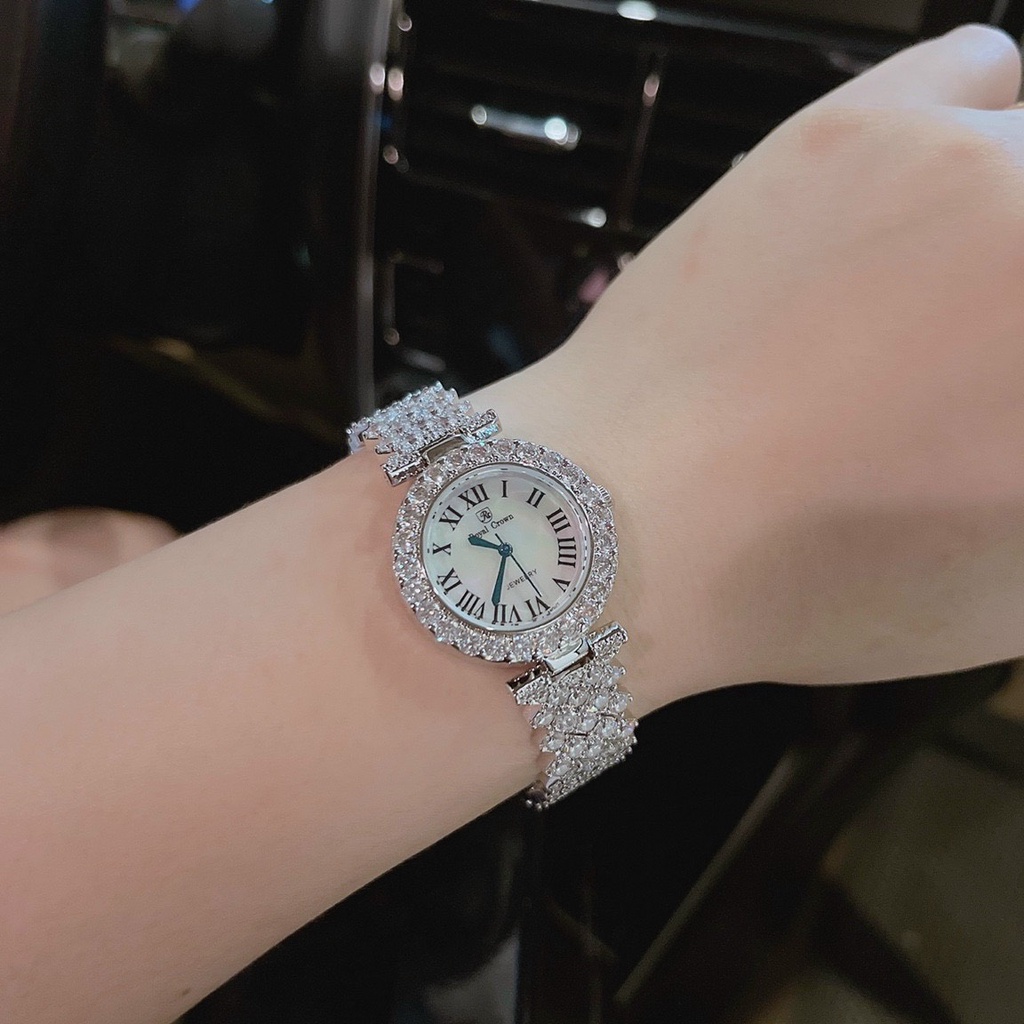 Đồng Hồ Nữ Chính Hãng Royal Crown 6305 Jewelry Dây Kim Loại Đính Đá Chống Nước Chống Xước