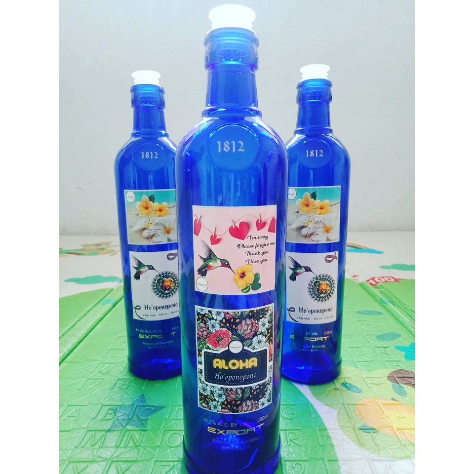 Chai thủy tinh xanh - Thái dương lam thủy 500ml dán sẵn logo