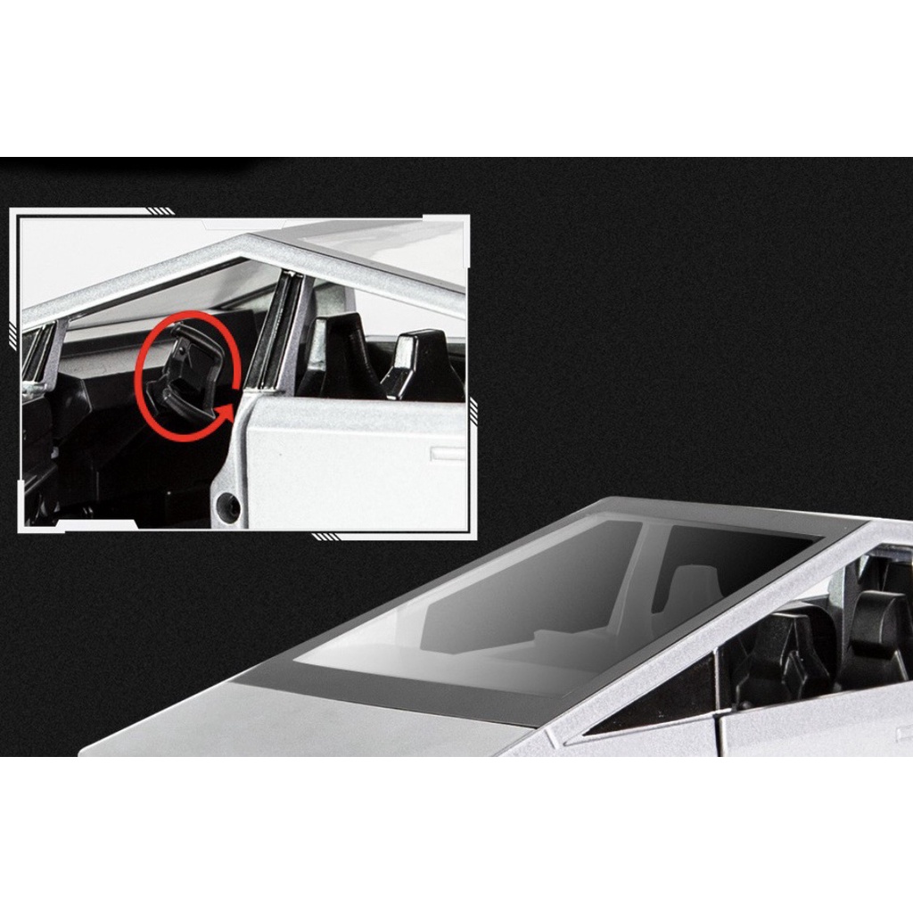 Mô Hình Xe Tesla Cybertruck 1:24 ô tô Cyber truck 1/24 khung xe bằng hợp kim, xe mở 2 cửa, cốp trước sau, có đánh lái
