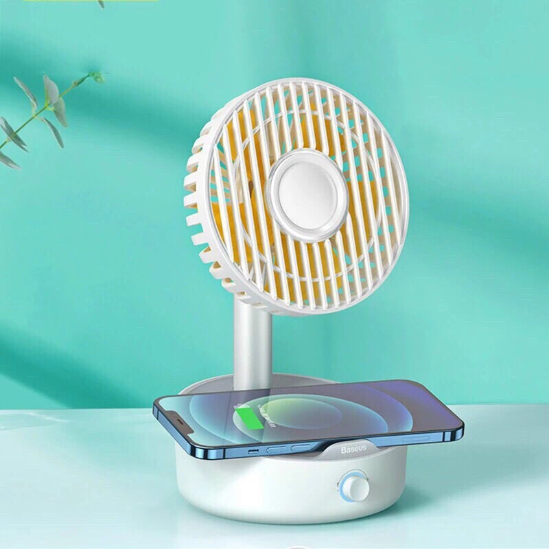 Quạt để bàn thông minh hỗ trợ sạc không dây Baseus Hermit desktop wireless charger with oscillating fan 4W quạt, 10W sạc