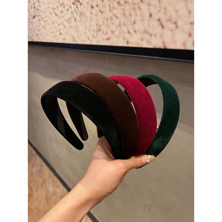 Băng đô bản rộng bằng vải nhung màu đỏ phong cách vintage thời trang Pháp