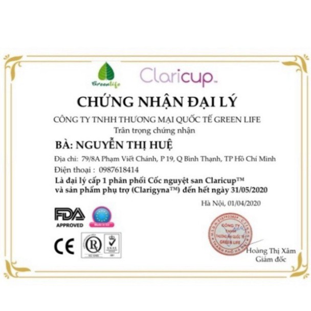 XẢ XẢ XẢ Cốc Nguyệt San Kháng Khuẩn Claricup Nhập Khẩu Pháp- Tặng 1 vĩ thuốc tiệt trùng cốc XẢ XẢ XẢ