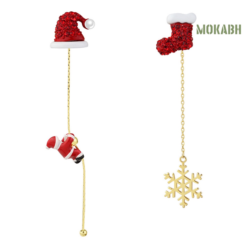 1 Đôi Khuyên Tai Dáng Dài Không Đối Xứng Hình Hoa Tuyết Giáng Sinh Dễ Phối Đồ Thời Trang Mới