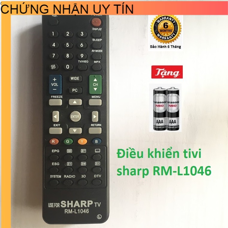 Remote điều khiển tivi SHARP RM-L1046 ,remote tivi sharp RM-L1046 , Tặng pin AA .Bảo hành 6 tháng 1 đổi 1