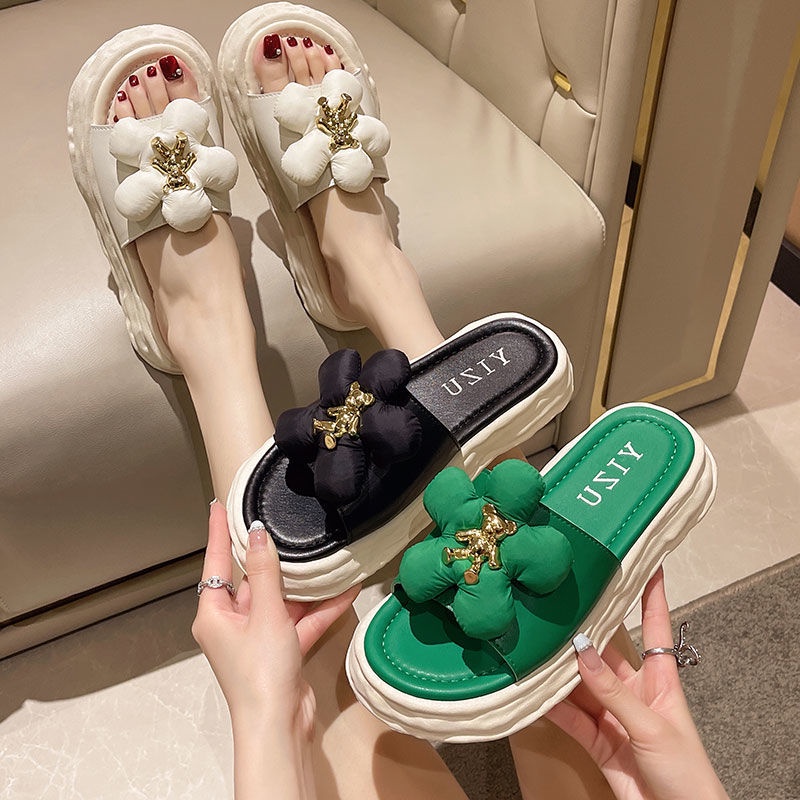 Dép Sandal Đế Dày Đính Nơ Thời Trang Mùa Hè Mới Dễ Phối Đồ