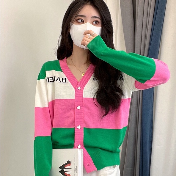 Áo khoác cardigan ZHELIHANGFEI dệt kim tay dài cổ chữ V dáng rộng kiểu dáng ngọt ngào cho nữ