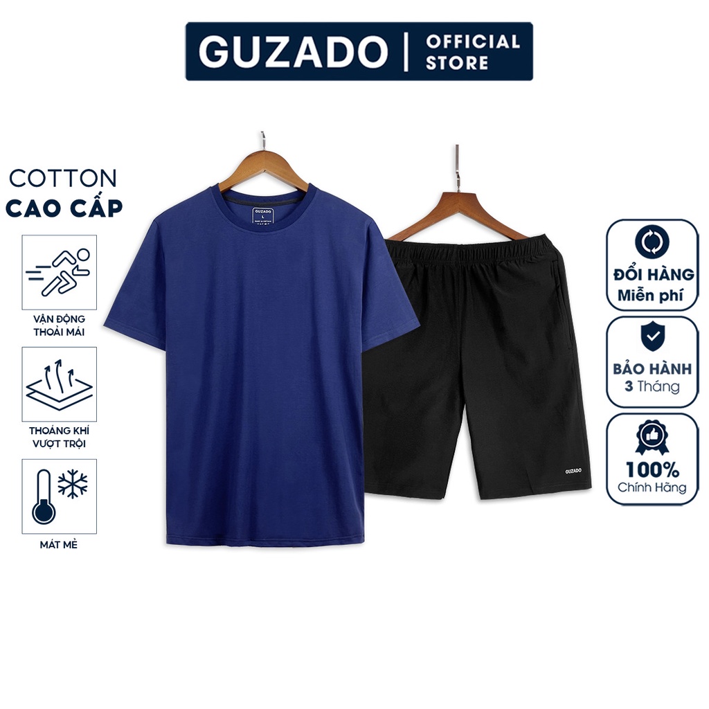 Bộ quần áo thể thao nam Guzado(4 Màu) Áo Thun Cotton Cao Cấp Kèm Quần Đùi Gió Thể Thao BCT2201