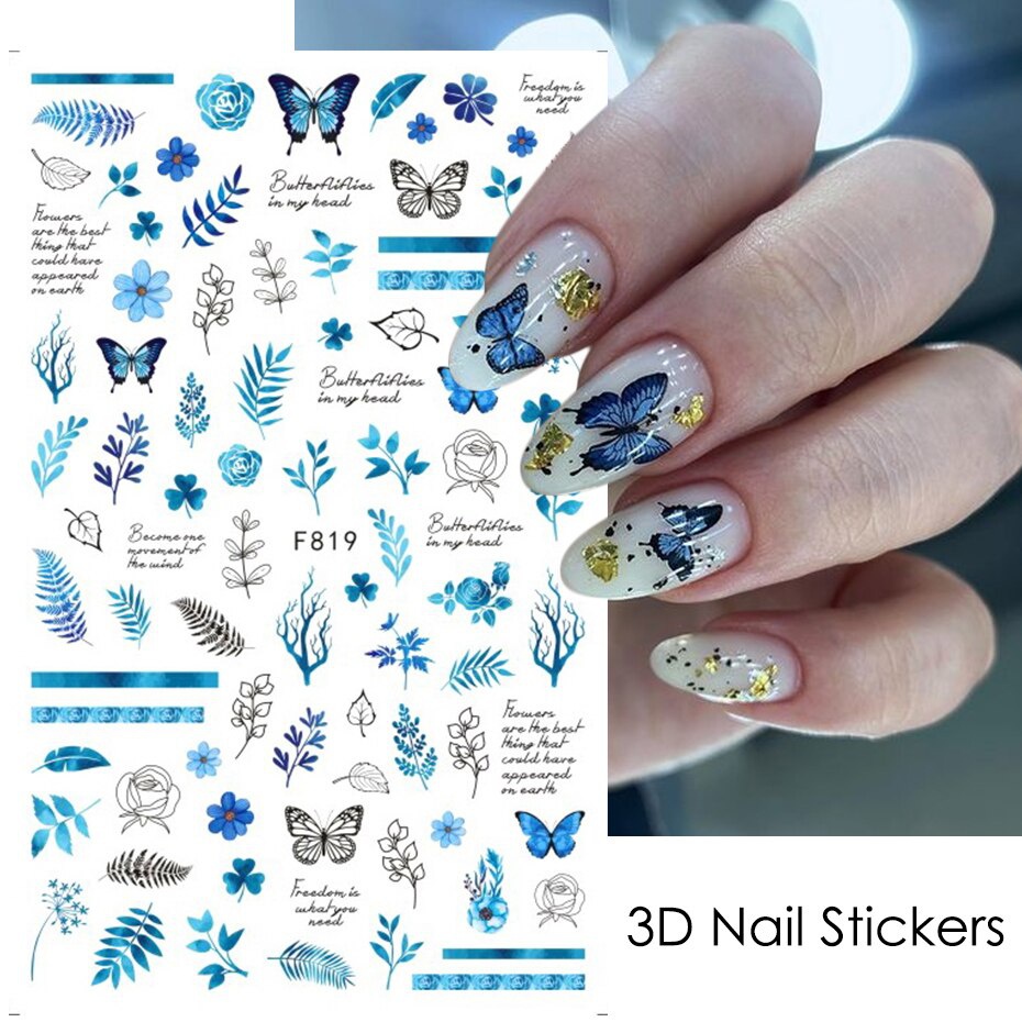 Miếng Dán Trang Trí Móng Tay Hình Hoa Lá 3d DIY