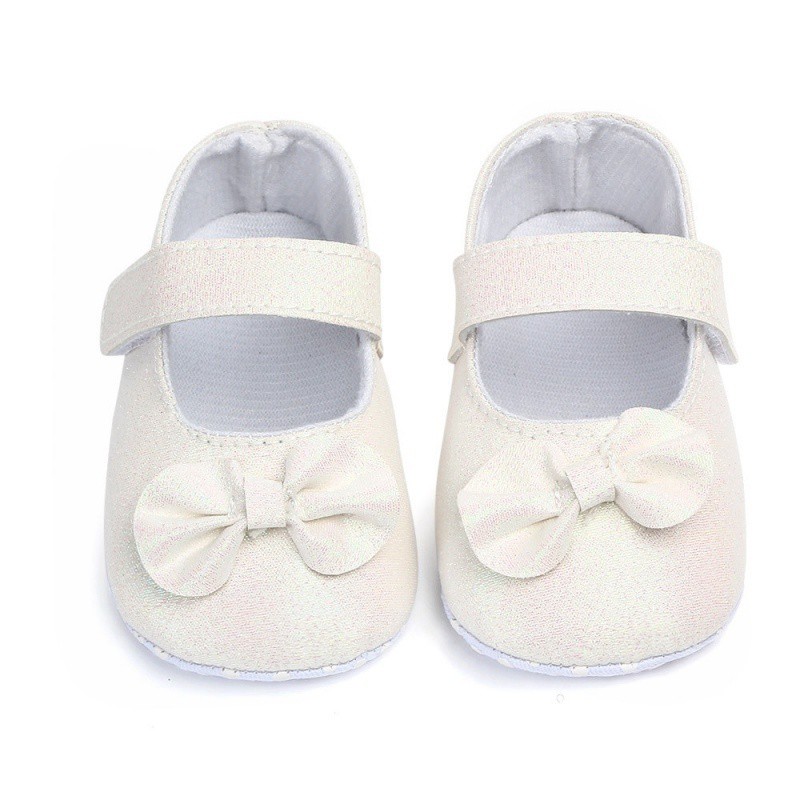 Giày búp bê đính nơ phối kim tuyến lấp lánh cho bé gái từ 0-12 tháng tuổi