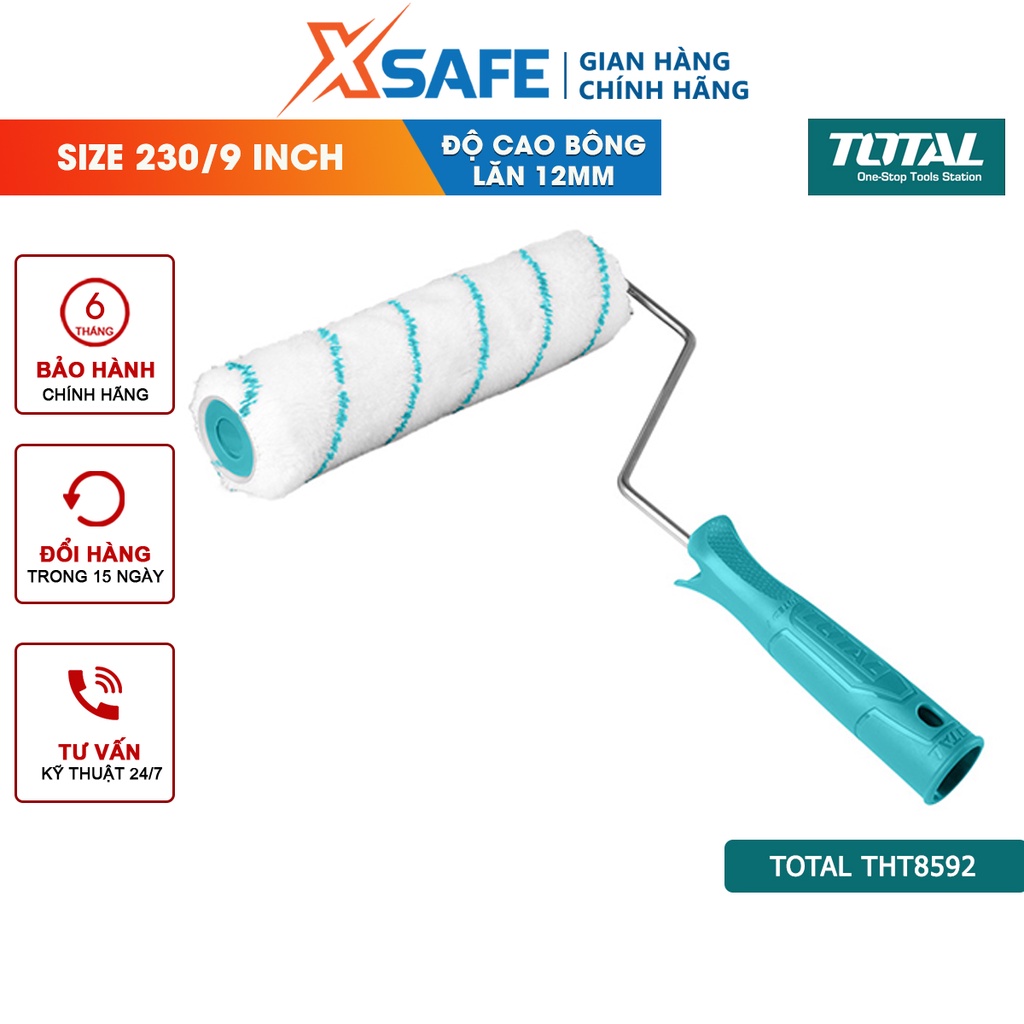 Lăn sơn TOTAL THT8592 9 inch hình trụ, siêu mịn, sợi MicroFibre 12mm, bền, chắc, tay cầm nhựa ABS linh hoạt - chính hãng
