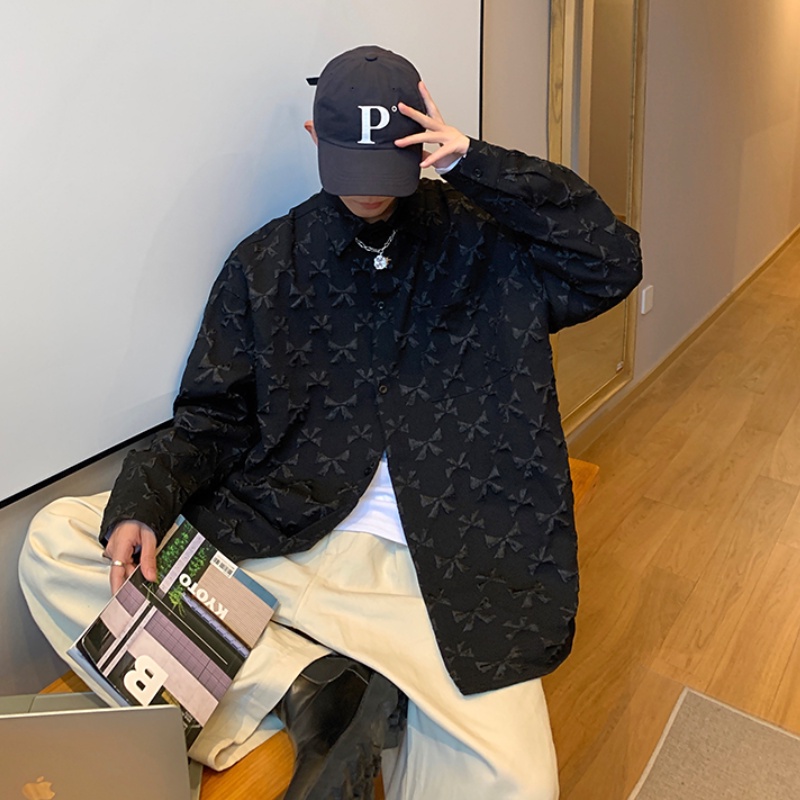 Áo Sơ Mi Tay Dài Dáng Rộng Màu Trơn In Họa Tiết Thời Trang Hàn Quốc Trẻ Trung Cho Nam