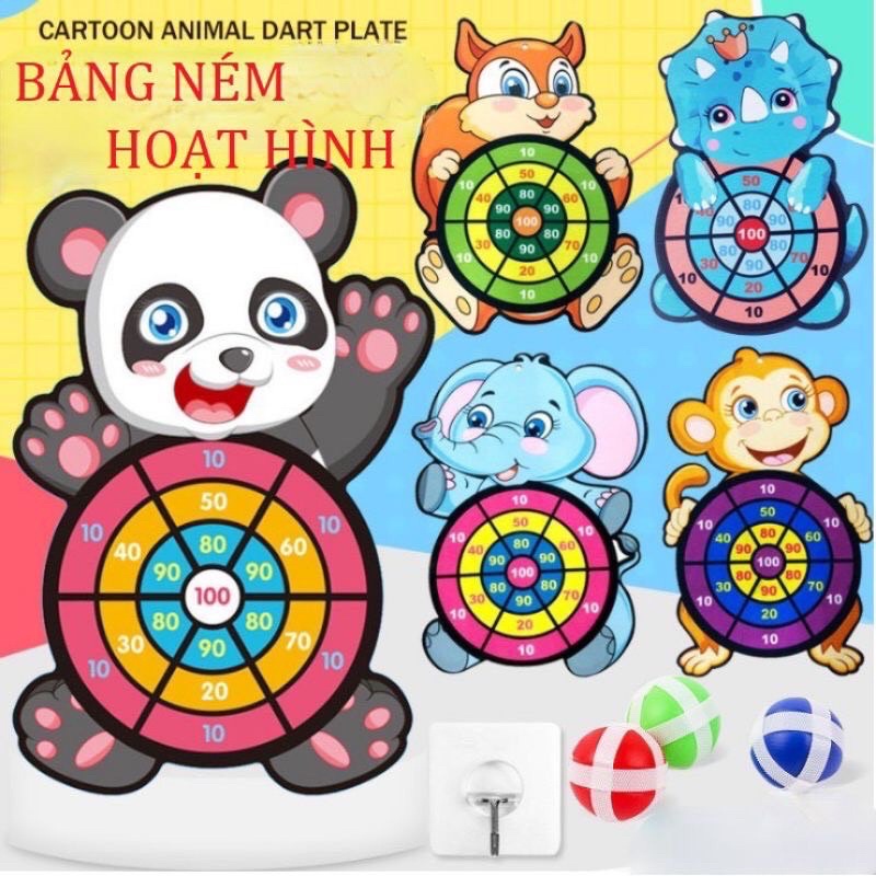 Bảng Phi Tiêu Bóng Dính Cho Bé, Bảng Ném Bóng Gai Tính Điểm Hình Con Vật Ngộ Nghĩnh Kèm 3 Quả Bóng