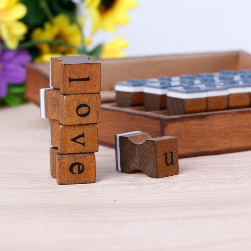 love*A-Z 30pcs Retro Alphabet Letter Uppercase Lowercase Wooden Rubber Stamp Set Craft DIY