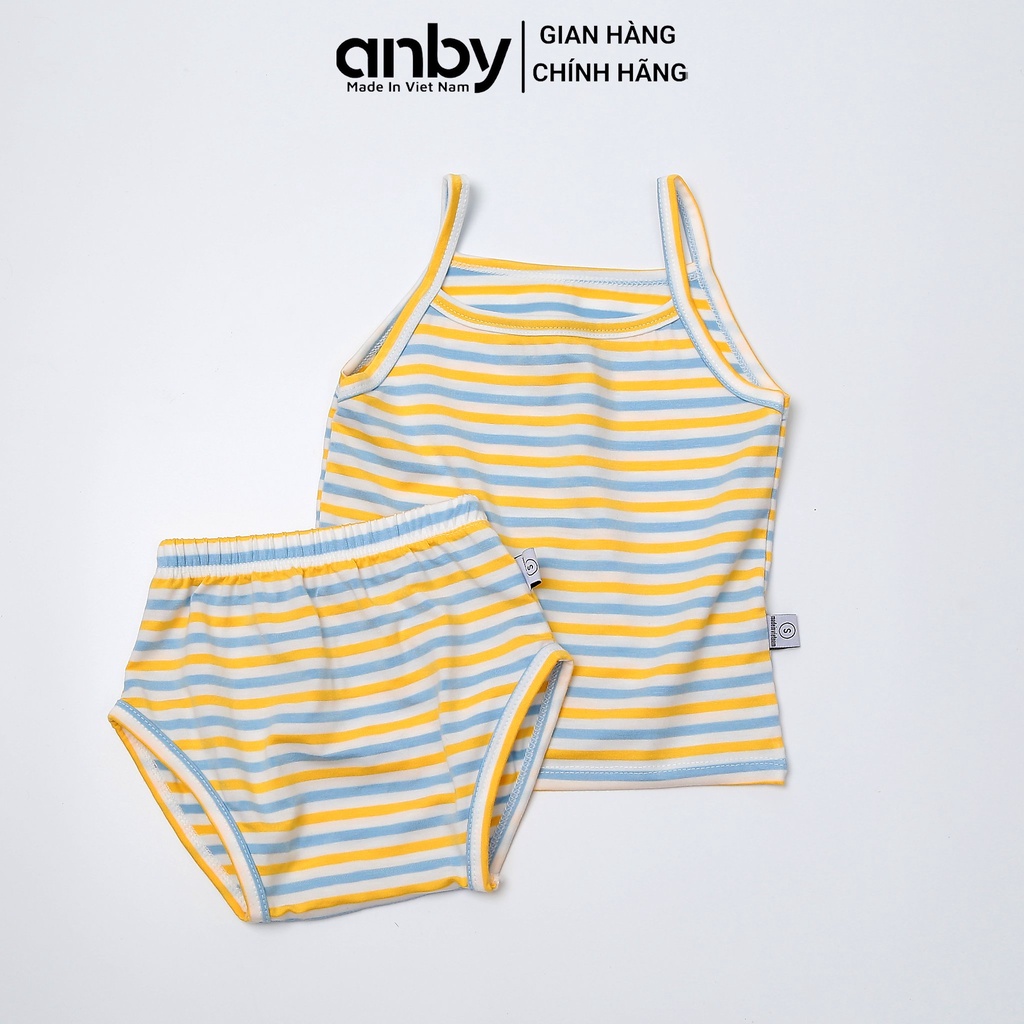 Bộ quần áo trẻ em hai dây sọc phối màu Anby chất liệu cotton thun lạnh cho bé từ 8-24kg