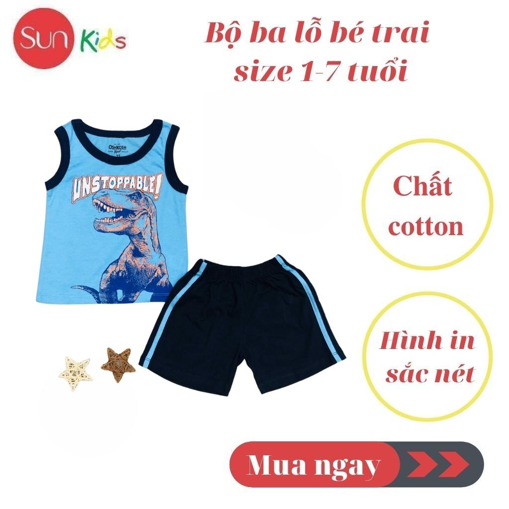 Đồ bộ bé trai, bộ ba lỗ cho bé chất thun cotton, nhiều màu, size 1-7 tuổi - SUNKIDS