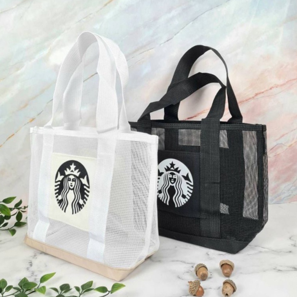 Túi xách tay đi biển canvas họa tiết Starbucks sức chứa lớn | BigBuy360 - bigbuy360.vn