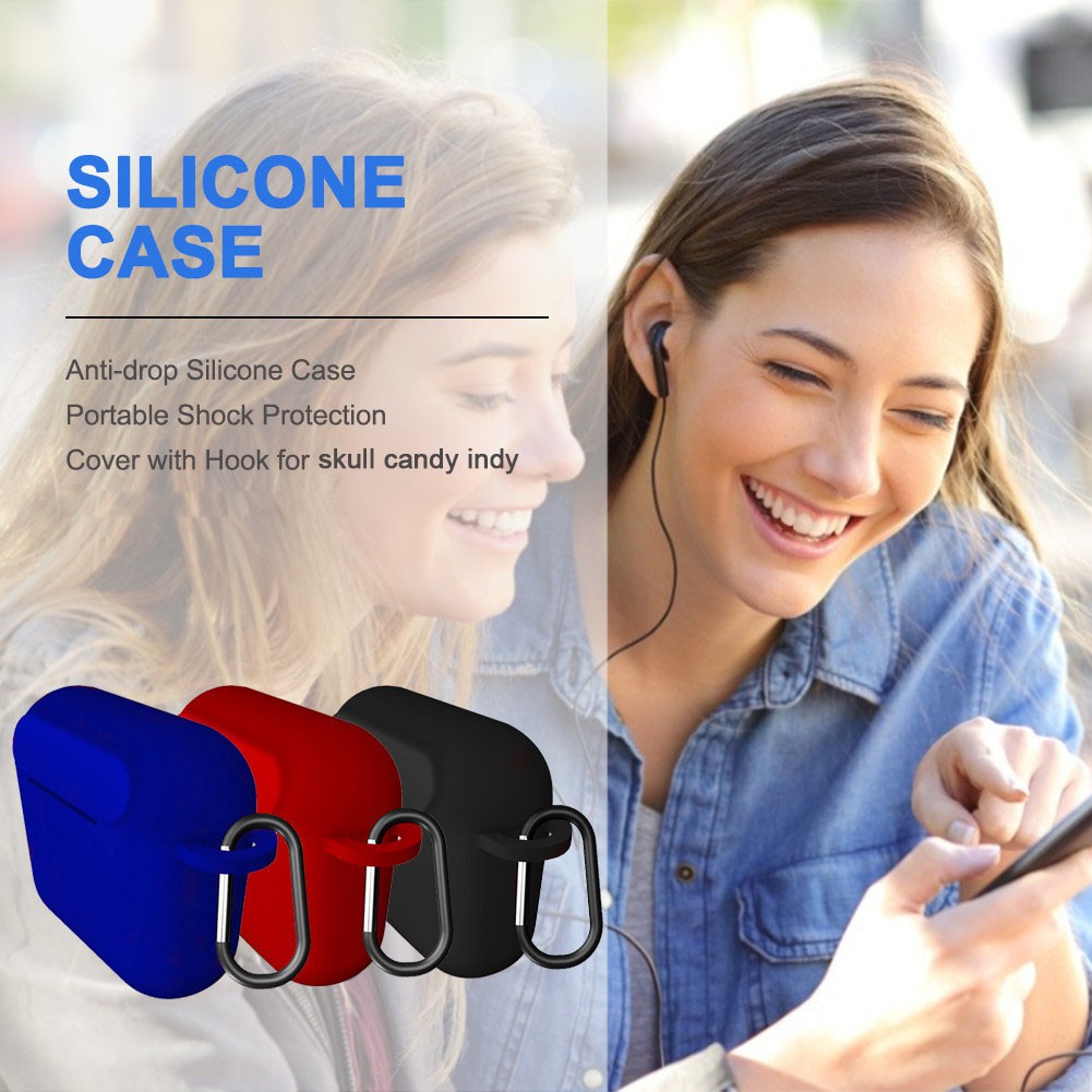 ♡ aseason♡ Anti-drop Silicone Case Portable Shock Protection Cover with Hook for skull candy indy