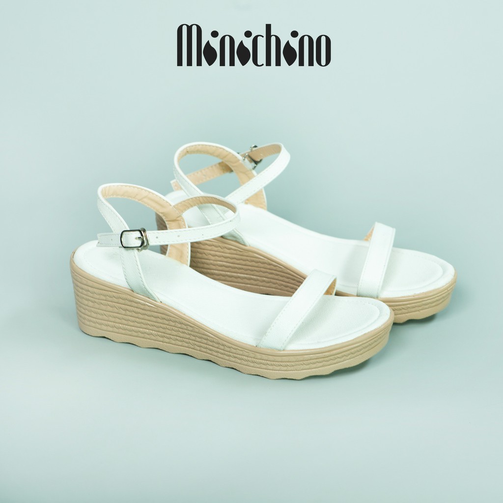 Giày sandal nữ cao 5cm MINICHINO đế xốp chống trơn trượt phối dây thời trang màu nâu TC007