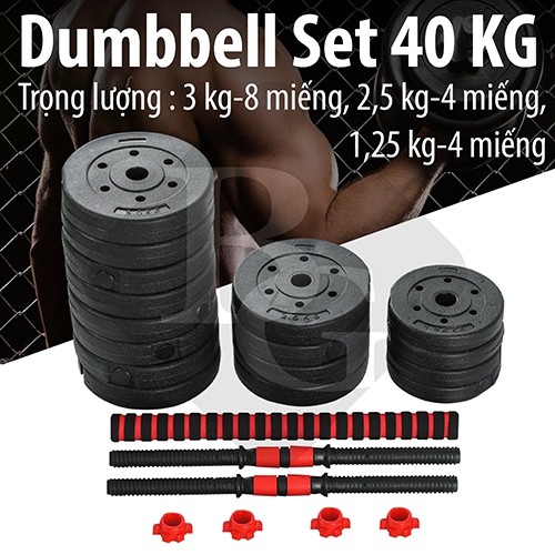 GYM-BỘ 40KG TẠ MIẾNG NHỰA ĐEN ĐA NĂNG CAO CẤP