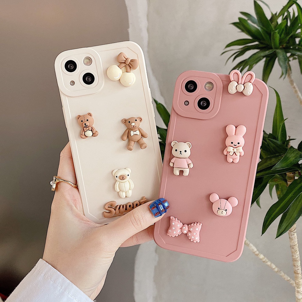 Ốp Điện Thoại Màu Hồng In Hình Gấu Hoạt Hình 3D Bảo Vệ Toàn Diện Chống Sốc