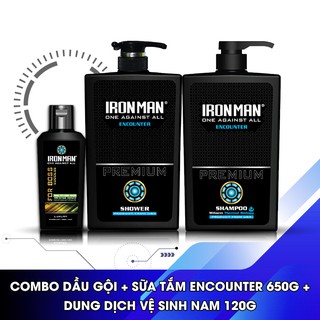 Dầu gội nước hoa+ Sữa tắm nhiệt Ironman Encounter 650g + Dung dịch vệ sinh nam Tinh chất thảo dược Ironman for Boss 120g