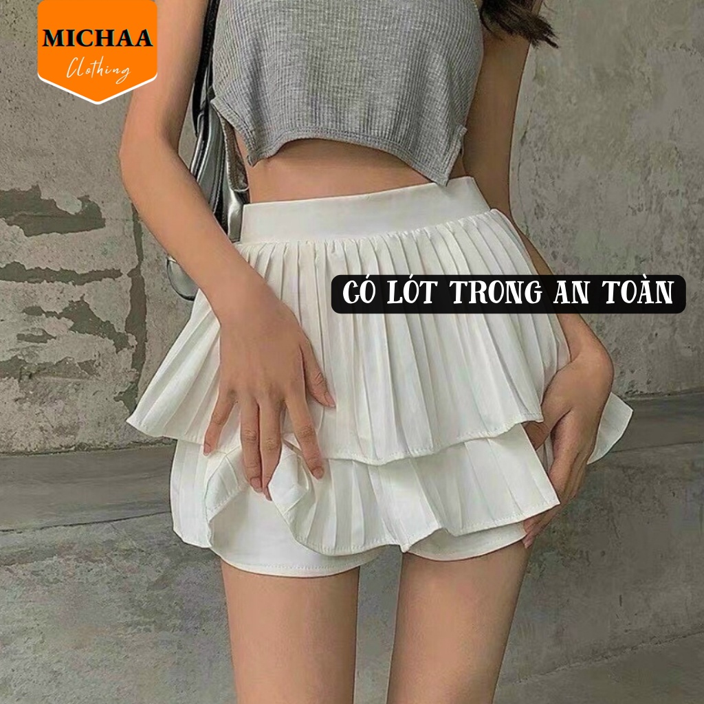 Chân Váy XẾP LY 2 TẦNG Phồng Ngắn Dáng Xòe Lưng Cạp Cao Tennis Có Lót Trong - MICHAA