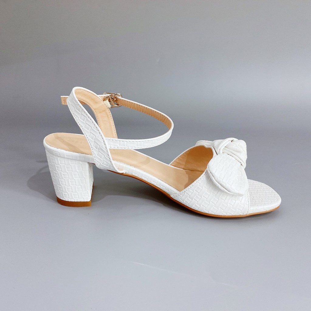 Giày sandal cao gót nữ 7cm GÓT XINH GD17 quai phối nơ đế trụ vuông