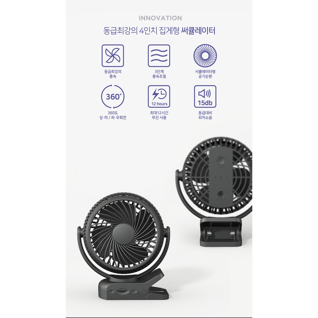 Quạt kẹp Joil xoay 360độ pin  2000mah sử dụng 3 đến 12h kẹp xe đẩy, để bàn,ô tô  thiết kế của Hàn Quốc mới nhất 2021
