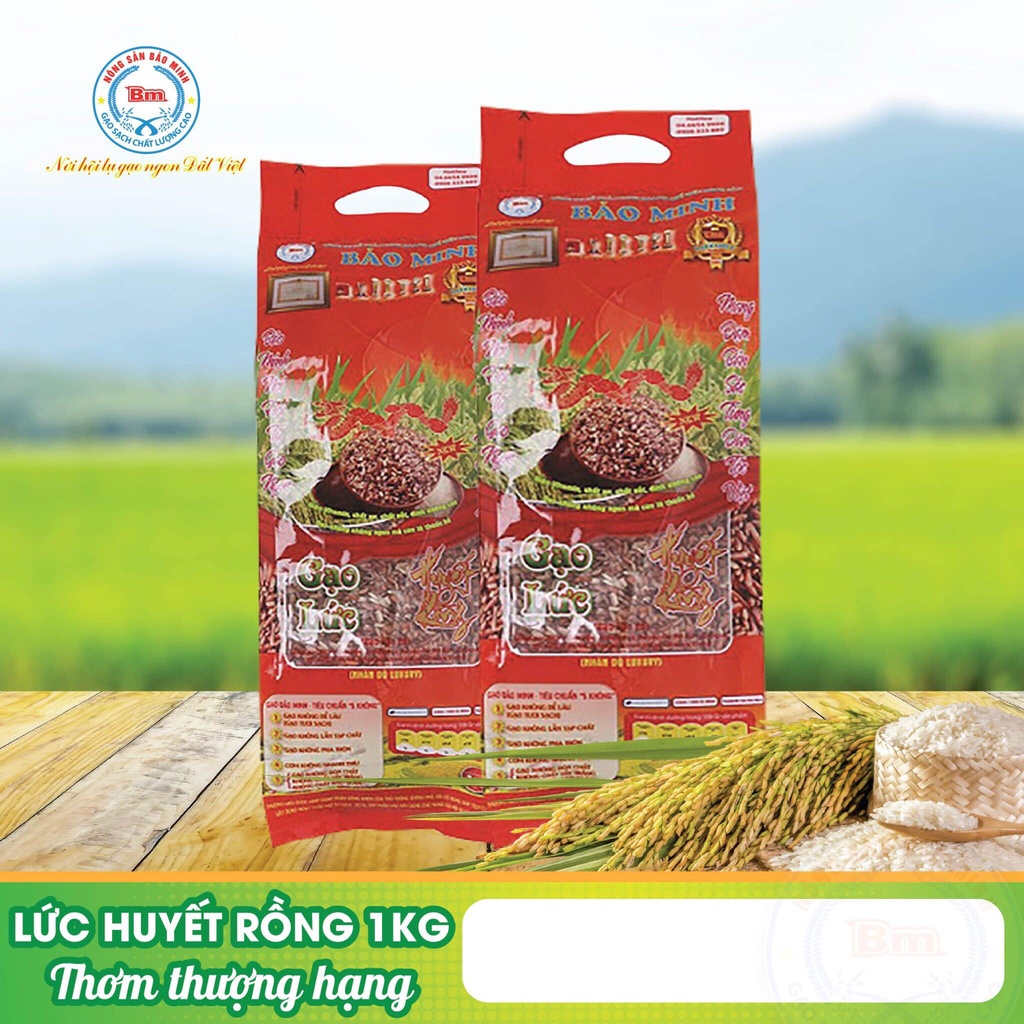 Gạo lứt huyết rồng Bảo Minh thượng hạng túi 1kg tiện dụng