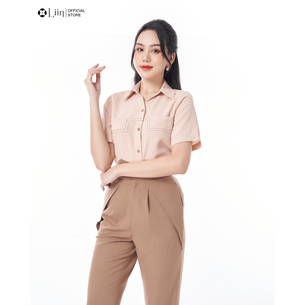 Quần baggy nữ linbi cách điệu cạp màu nâu mix cúc chéo trẻ trung, mặc tôn dáng liin clothing Q3453