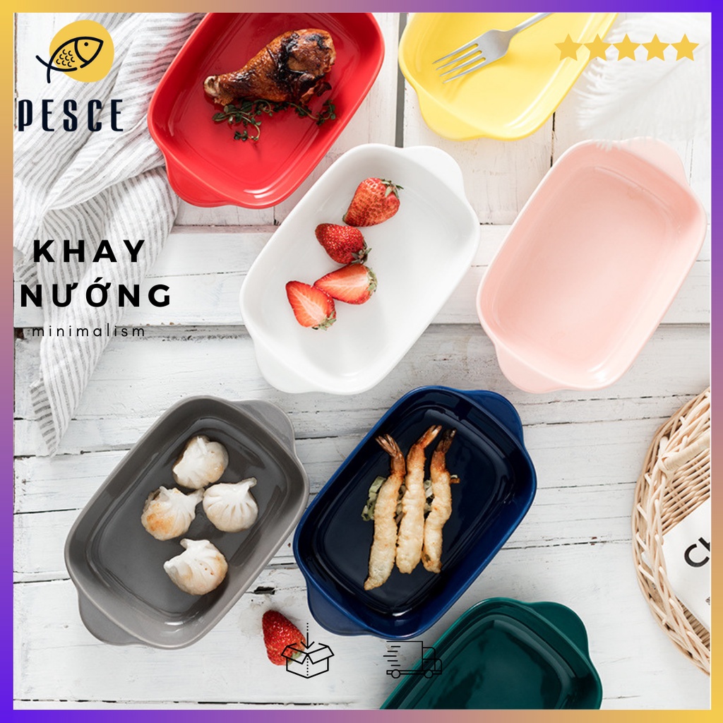 Khay Nướng Bánh Bằng Gốm Hình Chữ Nhật Đơn Giản (Nhiều Màu)