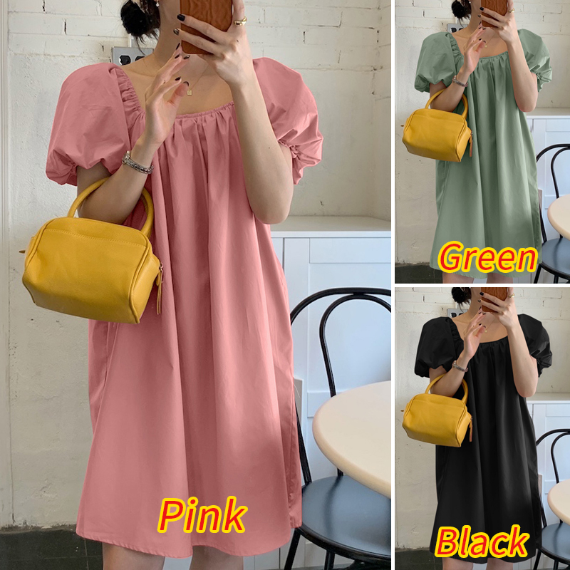 Đầm ZANZEA Tay Ngắn Phồng Cổ Vuông Với Phần Cổ Tay Co Giãn Mini Dành Cho Nữ