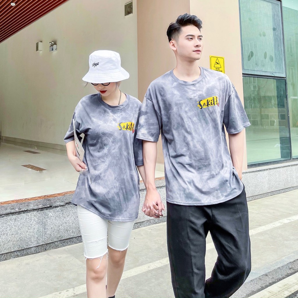 Áo thun tay lỡ nam nữ Unisex LA SOAVE màu xám loang in hình form rộng dáng Ulzzang cho cặp đôi - Trendy 2021