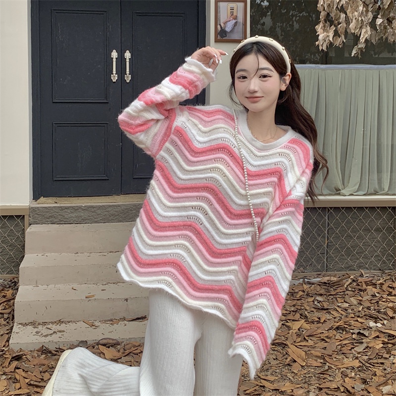 Áo sweater Dệt Kim Tay Dài Dáng Rộng Họa Tiết Xương Cá Thời Trang Thu Đông Hàng Mới 2022