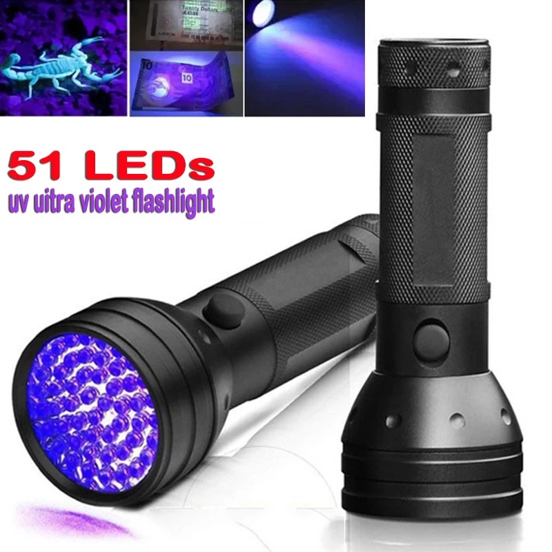 Đèn Pin Tia Cực Tím 51 Bóng Led Tia Cực Tím Nhỏ Gọn Dùng Để Dò Tìm Vết Bẩn Và Bọ Cạp An Toàn Ngoài Trời