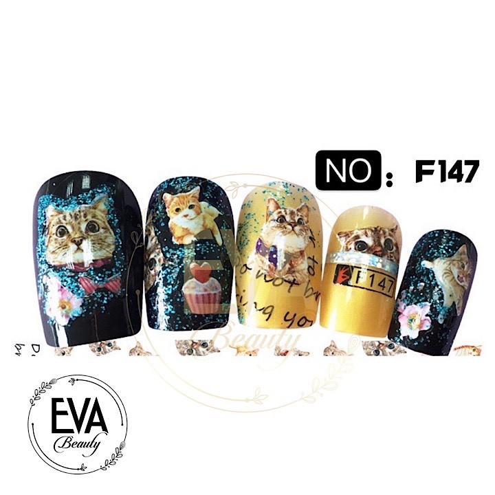 Decal Dán Móng Tay 3D Nail Sticker Hoạ Tiết Mèo Con Đáng Yêu Cute Cat F147