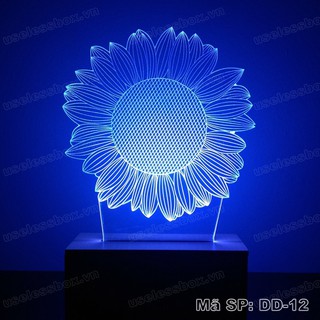Đèn ngủ 3D đế gỗ ❤️FREESHIP❤️- Hình hoa Hướng Dương - 16 màu có remote