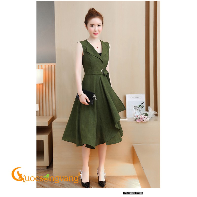 Váy đầm sát nách váy đầm kiểu xanh rêu GLV079 Cuocsongvang