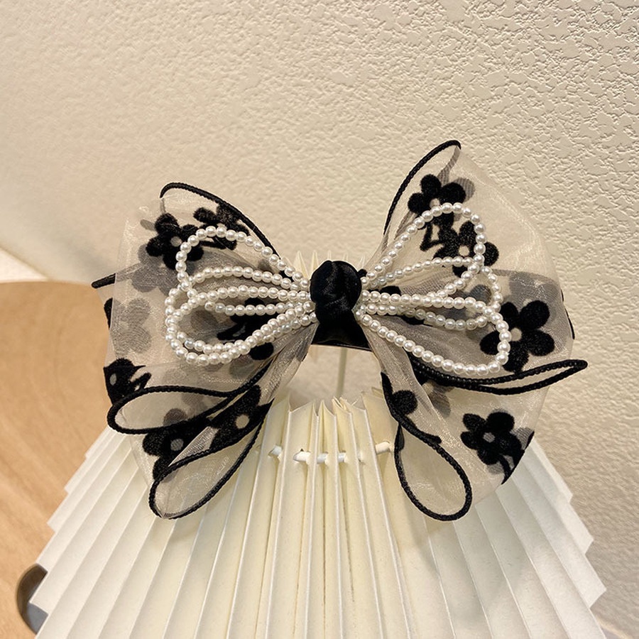 Kẹp Tóc Hình Nơ Đính Ngọc Trai Dễ Thương Cho Nữ