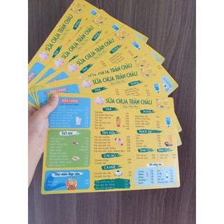Menu trà sữa, ăn vặt kích thước a4